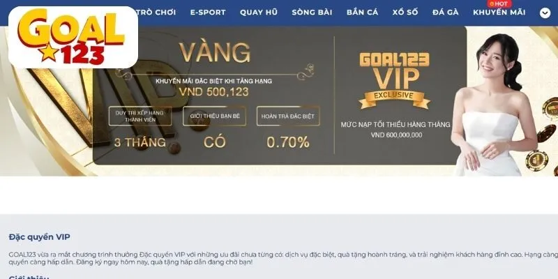 Đặc quyền VIP tại Goal123